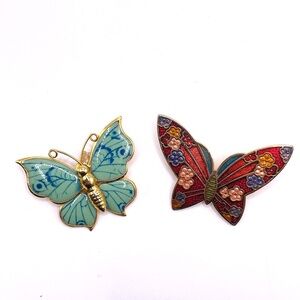 Vintage Colorful Cloisonné Enameled Butterfly Lot 2 Pins Brooches